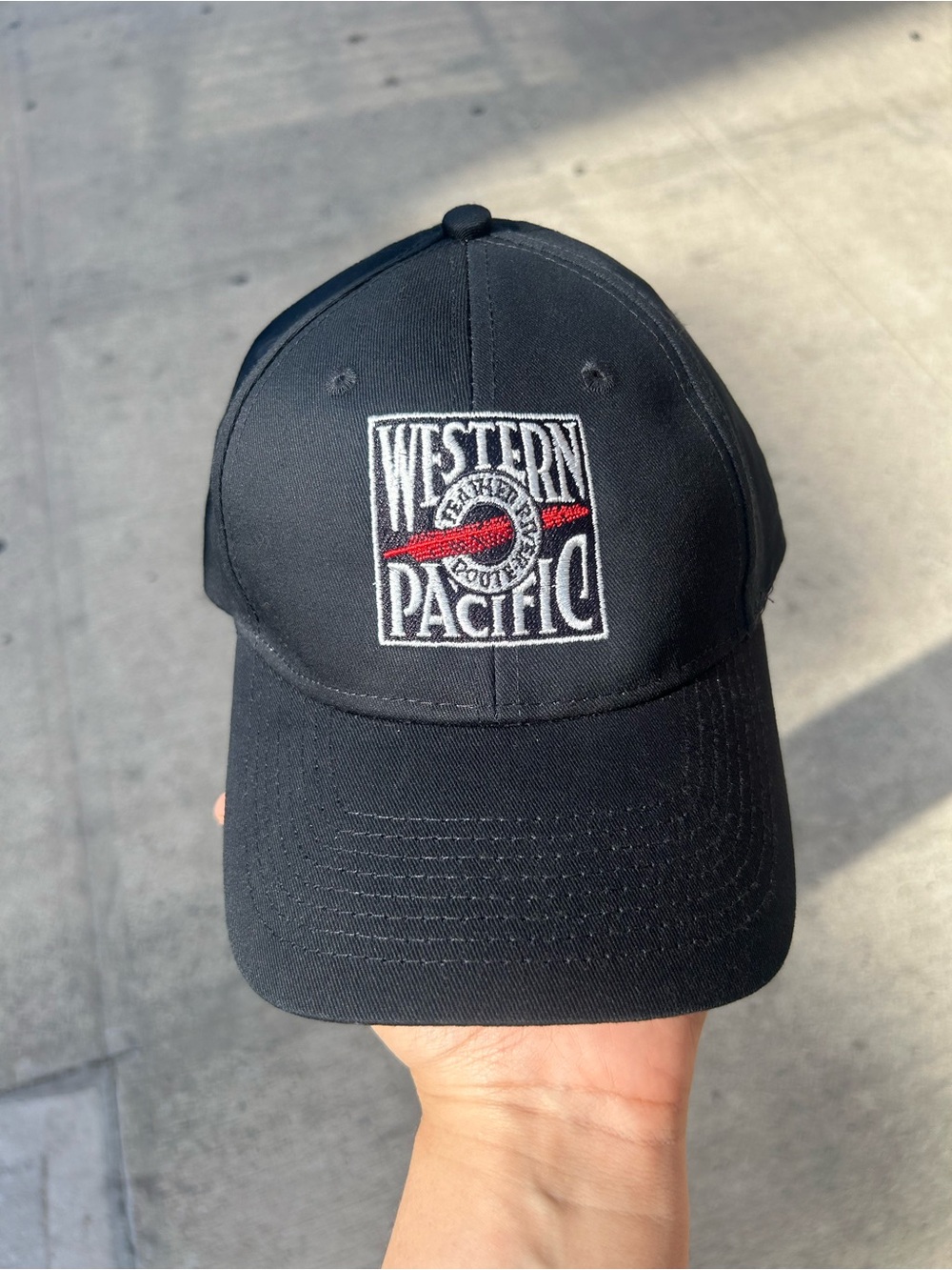 Vintage Western Pacific Railroad Feather River Route Embroidered Hat Cap Black
